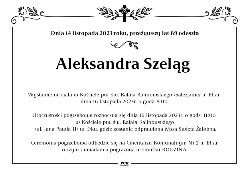 Aleksandra Szeląg  - nekrolog